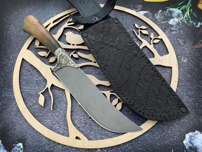 Нож "Пчак №4", клинок сталь Bohler K340, рукоять стабилизированная карельская береза коричневого цвета, притин мельхиор  