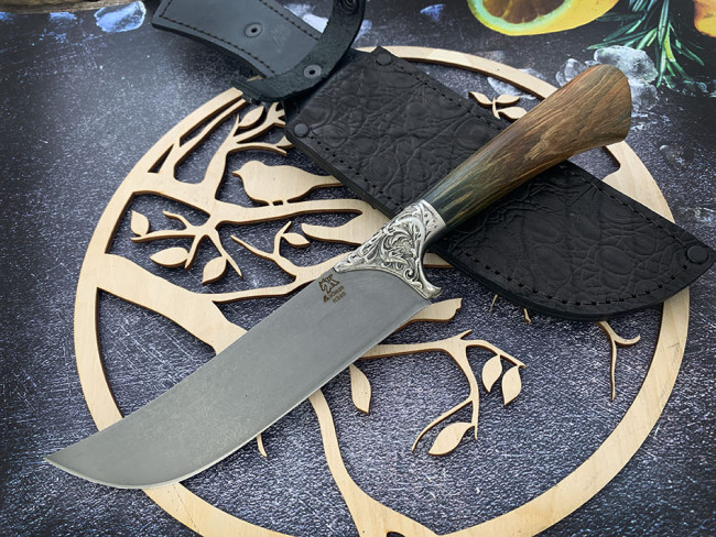 Нож "Пчак №4", клинок сталь Bohler K340, рукоять стабилизированная карельская береза коричневого цвета, притин мельхиор  