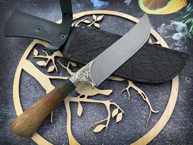 Нож "Пчак №4", клинок сталь Bohler K340, рукоять стабилизированная карельская береза коричневого цвета, притин мельхиор  