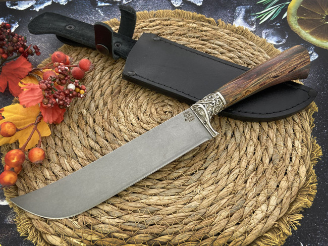 Нож "Пчак Магнум №4",клинок сталь K340, рукоять стабилизированная карельская береза коричневого цвета, притин мельхиор