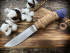 Нож "Лань", клинок сталь K340, след ковки, рукоять наборная береста, тыльник стабилизированная карельская береза фиолетового цвета Нож "Лань", клинок сталь K340, след ковки, рукоять наборная береста, тыльник стабилизированная карельская береза фиолетового цвета