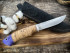 Нож "Лань", клинок сталь K340, след ковки, рукоять наборная береста, тыльник стабилизированная карельская береза фиолетового цвета Нож "Лань", клинок сталь K340, след ковки, рукоять наборная береста, тыльник стабилизированная карельская береза фиолетового цвета