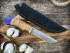 Нож "Лань", клинок сталь K340, след ковки, рукоять наборная береста, тыльник стабилизированная карельская береза фиолетового цвета Нож "Лань", клинок сталь K340, след ковки, рукоять наборная береста, тыльник стабилизированная карельская береза фиолетового цвета