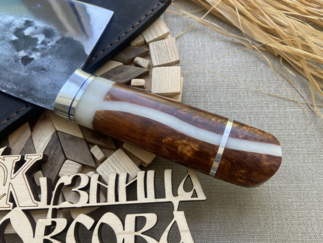 "Сербский нож №3", клинок сталь Х12МФ, рукоять комбинированная, акрил, стабилизированная карельская береза коричневого цвета "Сербский нож №3", клинок сталь Х12МФ, рукоять комбинированная, акрил, стабилизированная карельская береза коричневого цвета
