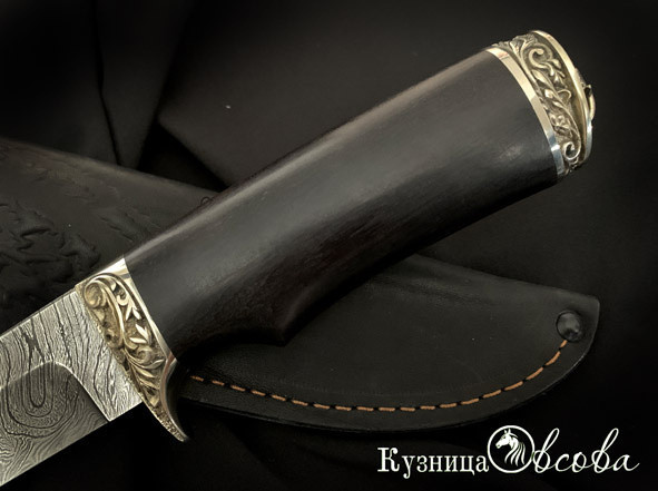 Нож "Ямал", клинок Дамасская сталь, рукоять чёрный граб, литье мельхиор Нож "Ямал", клинок Дамасская сталь, рукоять чёрный граб, литье мельхиор