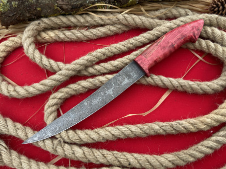 Нож филейный "Кижуч", клинок дамасская сталь, рукоять стабилизированный кап клена красного цвета Нож филейный "Кижуч", клинок дамасская сталь, рукоять стабилизированный кап клена красного цвета