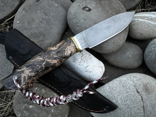 Нож "Филин", клинок сталь K340, рукоять кап клена коричневого цвета
