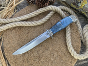 Нож "Смерш", клинок сталь K340, рукоять стабилизированная карельская береза сине-голубого цвета, литье мельхиор Нож "Смерш", клинок сталь K340, рукоять стабилизированная карельская береза сине-голубого цвета, литье мельхиор