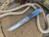 Нож  "Смерш", клинок сталь K340, рукоять стабилизированная карельская береза синего цвета, литье мельхиор