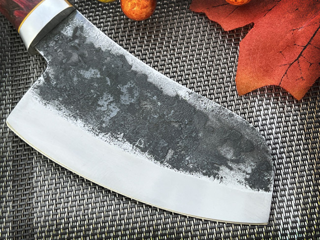 Нож "Кухонный-1", клинок сталь Х12МФ, след ковки, рукоять стабилизированная карельская береза красного цвета