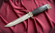 Нож "Смерш", клинок сталь K340, рукоять стабилизированная карельская береза черного цвета, литье мельхиор Нож "Смерш", клинок сталь K340, рукоять стабилизированная карельская береза черного цвета, литье мельхиор