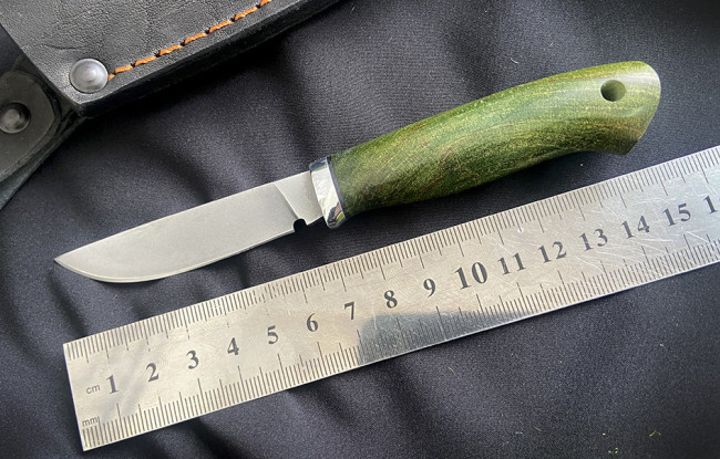 Мини нож "Коршун", клинок сталь Х12МФ, рукоять стабилизированный кап клена зеленого цвета Мини нож "Коршун", клинок сталь Х12МФ, рукоять стабилизированный кап клена зеленого цвета