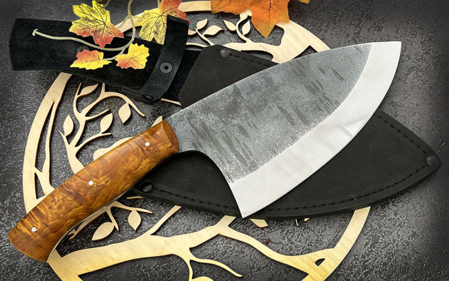 Нож "Сербский 6", цельнометаллический, клинок сталь 95Х18, рукоять стабилизированная карельская берёза жёлтого цвета