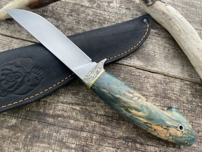 Нож "Сокол" ,клинок сталь Bohler K340, рукоять стабилизированная карельская береза зеленого цвета Нож "Сокол" ,клинок сталь Bohler K340, рукоять стабилизированная карельская береза зеленого цвета