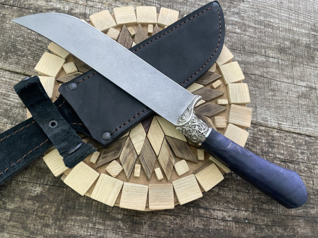 Нож "Пчак Магнум №4",клинок сталь K340, рукоять стабилизированная карельская береза фиолетового цвета, притин мельхиор Нож "Пчак Магнум №4",клинок сталь K340, рукоять стабилизированная карельская береза фиолетового цвета, притин мельхиор