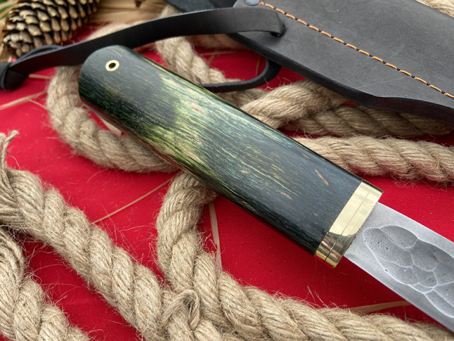 Нож "Северный-2", клинок сталь K340, кованый дол, рукоять стабилизированная карельская береза зеленого цвета Нож "Северный-2", клинок сталь K340, кованый дол, рукоять стабилизированная карельская береза зеленого цвета