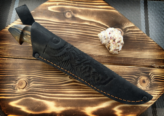 "Финский-3", клинок сталь Elmax, след ковки, рукоять стабилизированная карельская береза коричневого цвета "Финский-3", клинок сталь Elmax, след ковки, рукоять стабилизированная карельская береза коричневого цвета