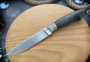 Нож "Акула", клинок сталь bohler К340, рукоять стабилизированная карельская береза черного цвета, притин мельхиор Нож "Акула", клинок сталь bohler К340, рукоять стабилизированная карельская береза черного цвета, притин мельхиор