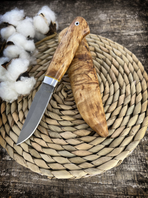 Мини нож "Чирок", клинок сталь К340, рукоять и чехол стабилизированная карельская береза желтого цвета Мини нож "Чирок", клинок сталь К340, рукоять и чехол стабилизированная карельская береза желтого цвета