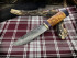 Нож "Саамский", клинок Дамасская сталь, след ковки, рукоять стабилизированная карельская береза натурального цвета, притин фиолетового цвета, тыльник синего цвета