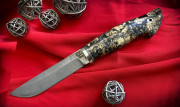 Нож "Барс", клинок сталь M390, рукоять стабилизированный кап клена коричневого цвета, фигурный пин