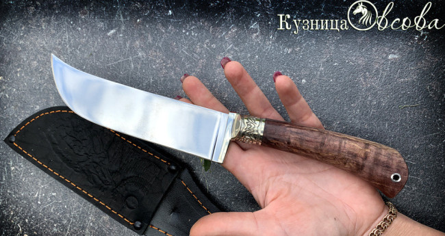 Нож "Пчак №1", клинок сталь Х12МФ, рукоять стабилизированная карельская береза бордового цвета, литье мельхиор Нож "Пчак №1", клинок сталь Х12МФ, рукоять стабилизированная карельская береза бордового цвета, литье мельхиор