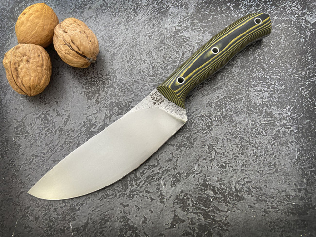 Нож "Кухонный-3", цельнометаллический, клинок сталь K340, рукоять  микарта черно-желтого цвета